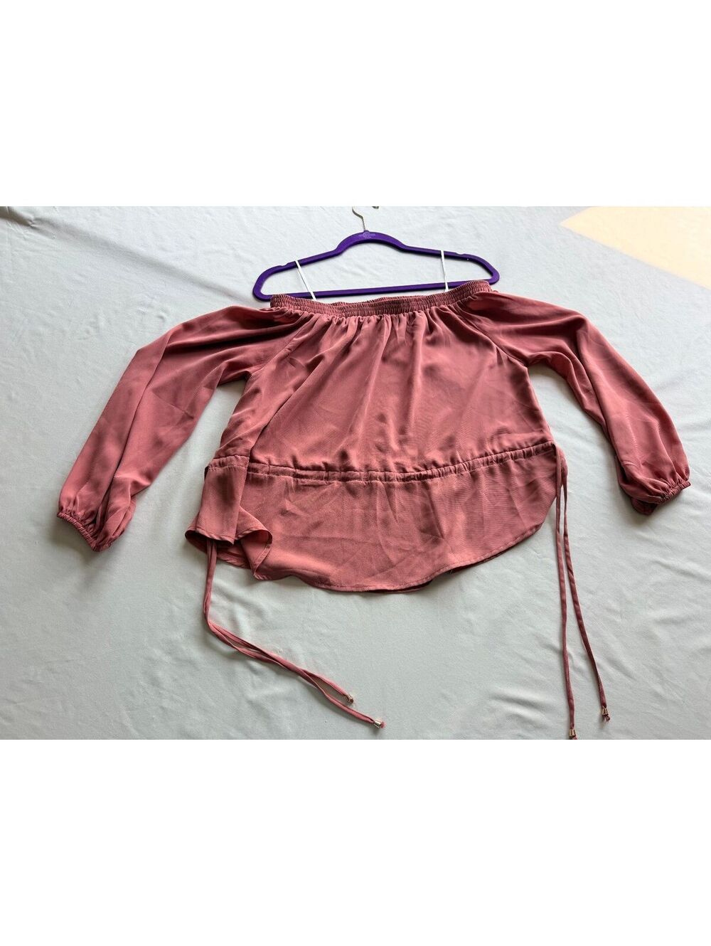 Siren Lily Off Shoulder Peplum Blouse Dusty Rose Pink Small Balloon Sleeve